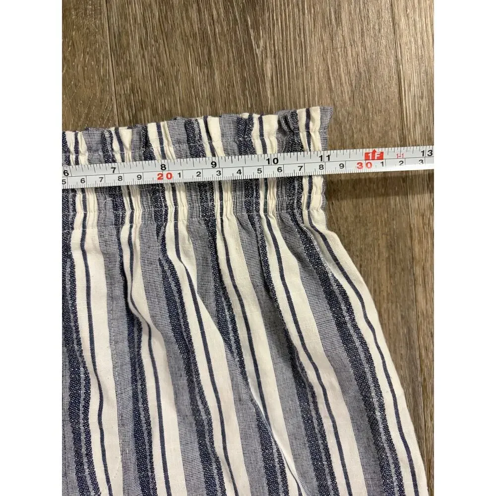 Kourt Striped Linen Blend Pull-On Shorts Blue White High Rise Size XS